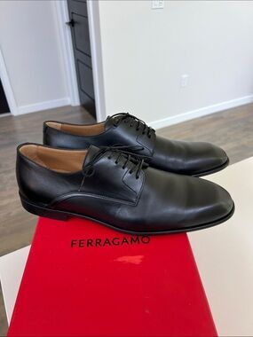 Ferragamo fosco black leather lace up derby shoes men’s size 12 E